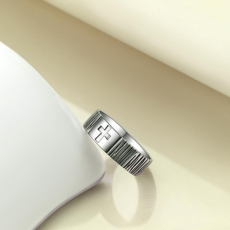 Bague en argent sterling avec croix pour hommes-4