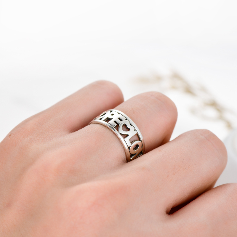 Sterling Silver Cross Ring with Engraved Word-2