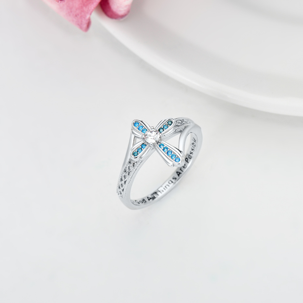 Sterling Silver Cubic Zirconia Cross Ring-4