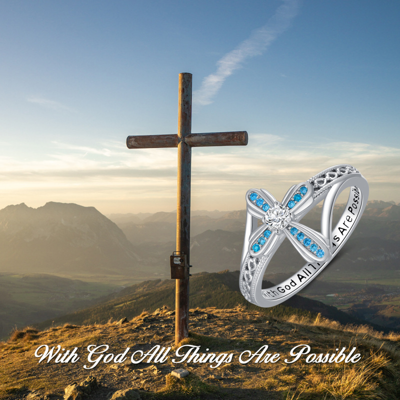 Sterling Silver Cubic Zirconia Cross Ring-5