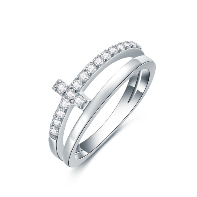 Sterling Silver Cubic Zirconia Cross Ring