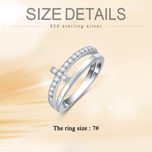 Sterling Silber Cubic Zirkonia Kreuz Ring-5