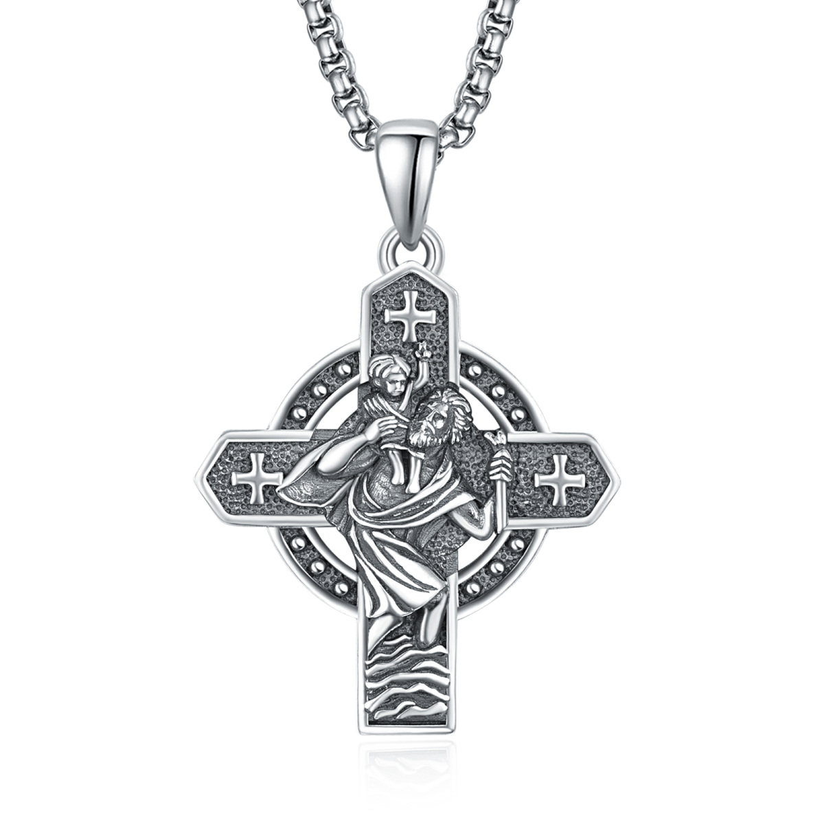 Collier en argent sterling avec pendentif Croix et Saint-Christophe avec mot gravé pour ho-1