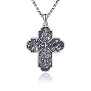 Sterling Silver Cross & Saint Christopher Pendant Necklace-20