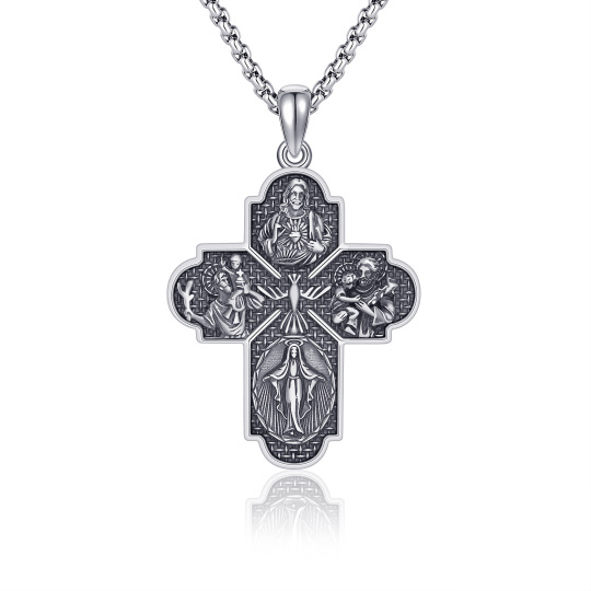 Collier en argent sterling avec croix et pendentif Saint-Christophe