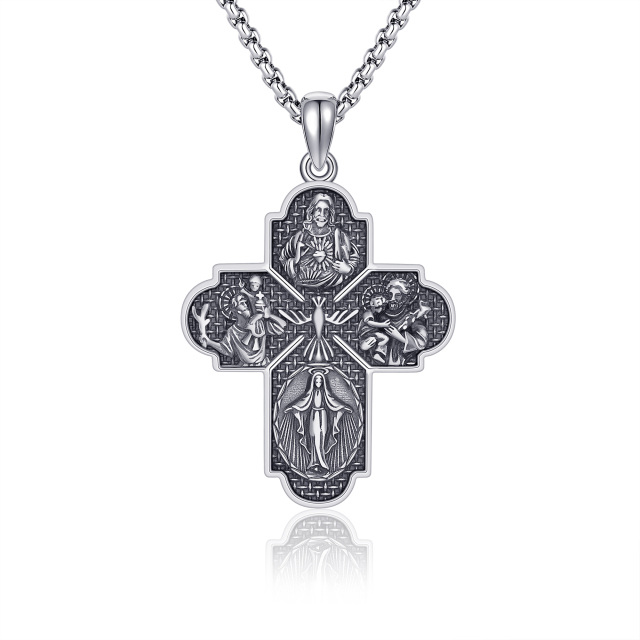 Sterling Silver Cross & Saint Christopher Pendant Necklace-2