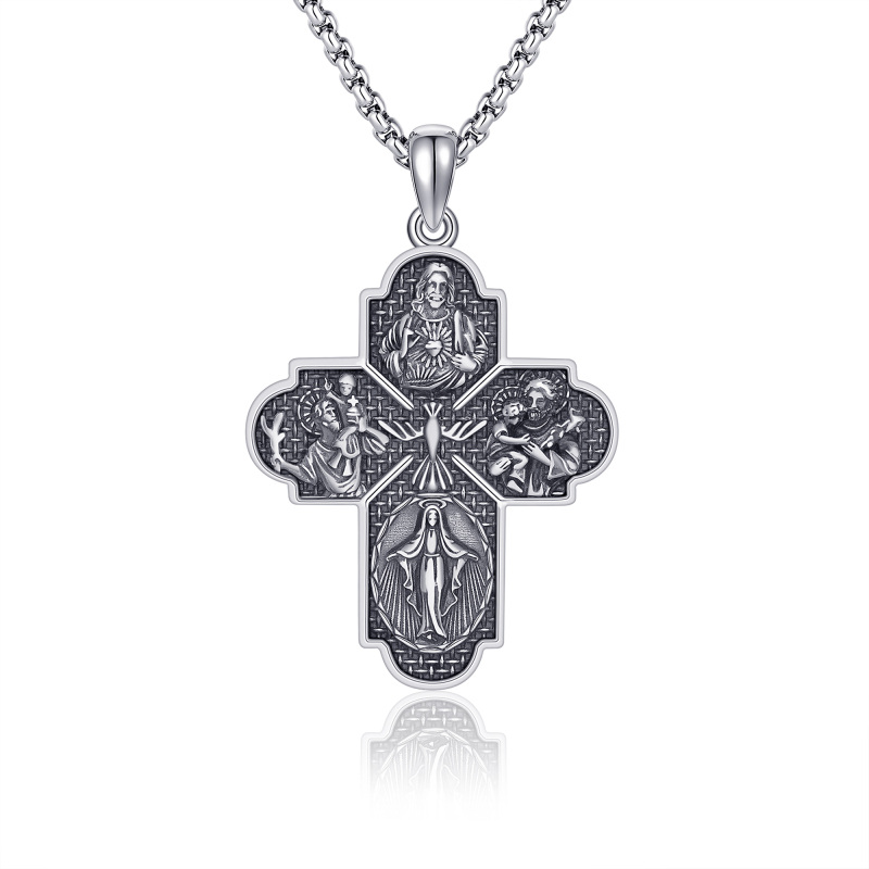 Sterling Silver Cross & Saint Christopher Pendant Necklace-8
