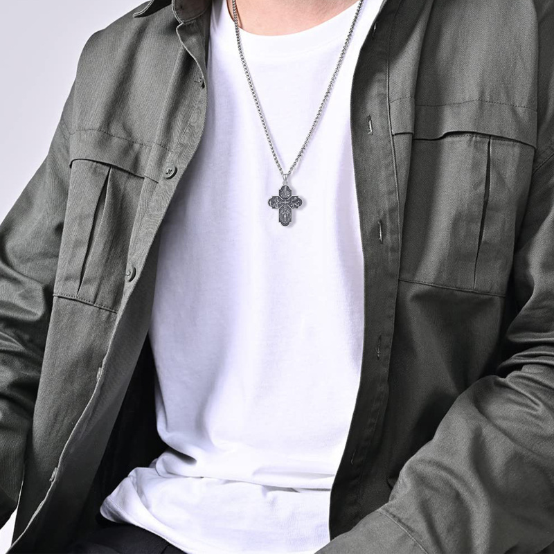 Sterling Silver Cross & Saint Christopher Pendant Necklace-2