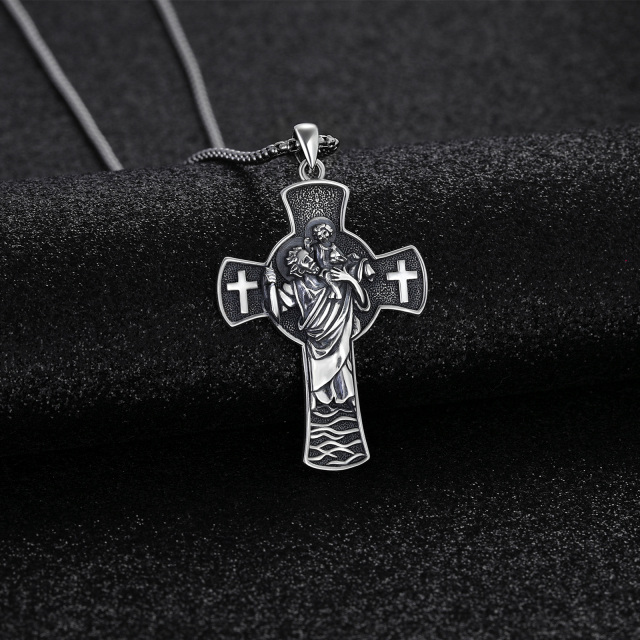 Collier en argent sterling avec pendentif Croix et Saint-Christophe avec mot gravé-5