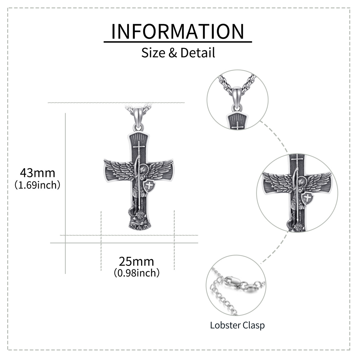 Sterling Silber Kreuz & Sankt Michael Anhänger Halskette für Männer-5