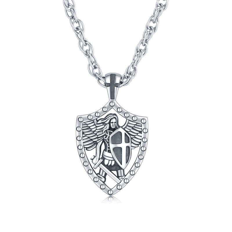 Sterling Silver Cross Saint Michael Sword Pendant Necklace For Men-2