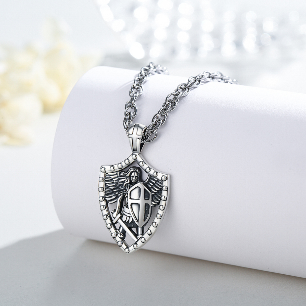 Collier pendentif croix Saint Michael épée en argent sterling pour hommes-2