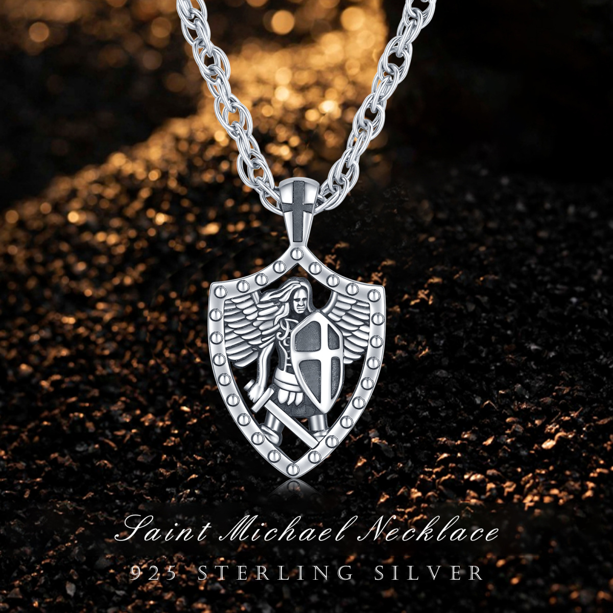 Sterling Silber Kreuz Saint Michael Schwert Anhänger Halskette für Männer-3