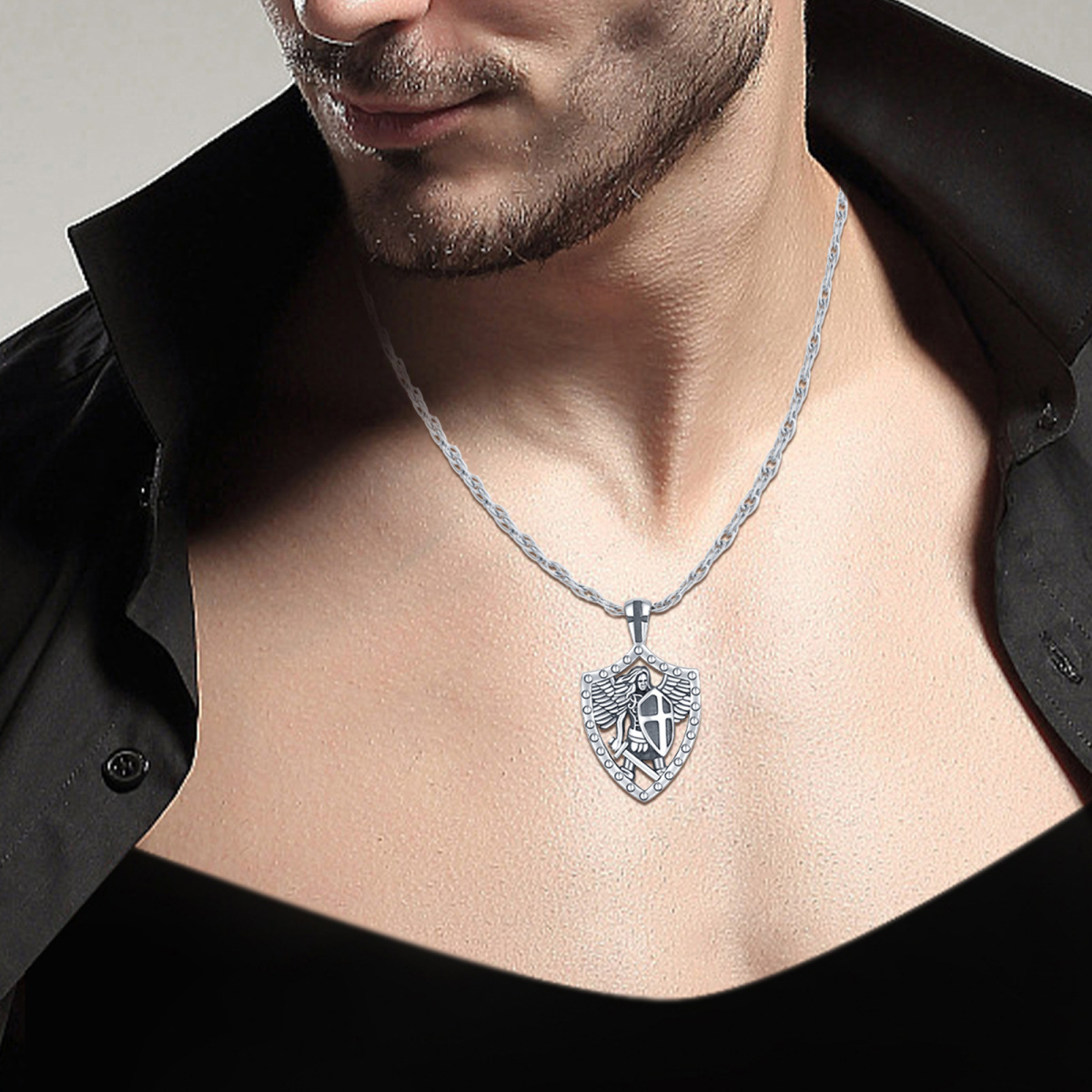 Sterling Silver Cross Saint Michael Sword Pendant Necklace For Men-5