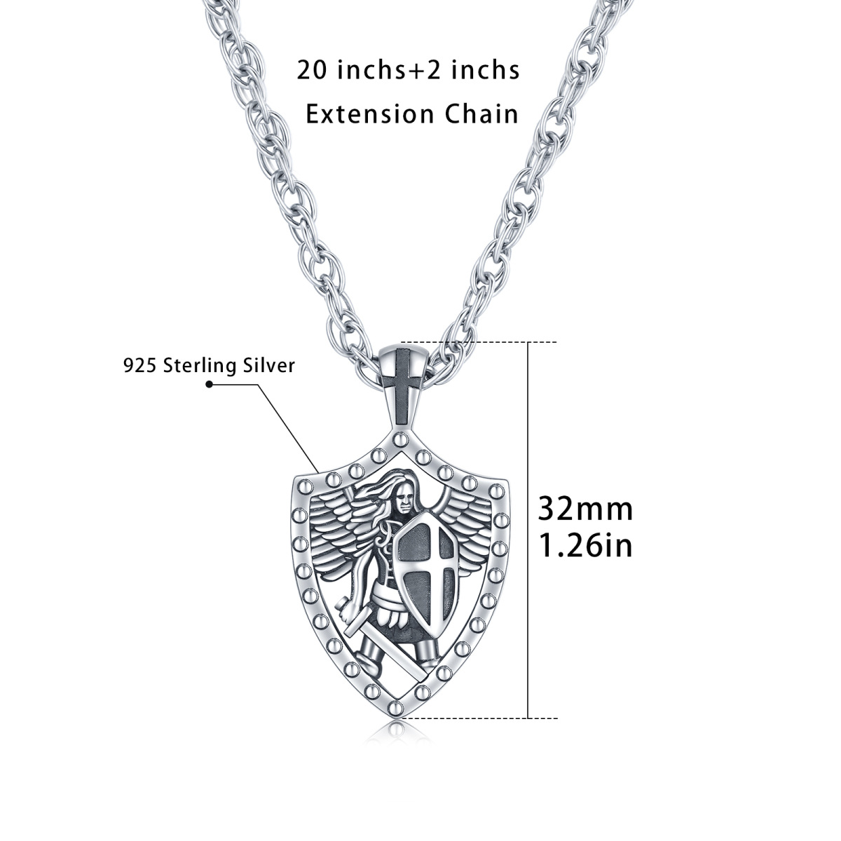 Sterling Silver Cross Saint Michael Sword Pendant Necklace For Men-7