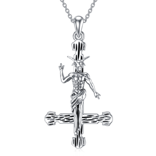 Collier en argent sterling avec pendentif croix et chèvre satanique