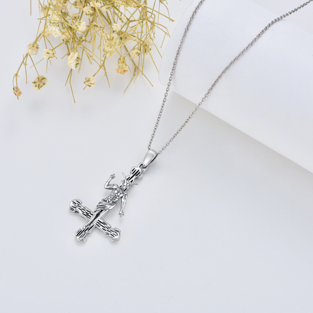 Collier en argent sterling avec pendentif croix et chèvre satanique-4