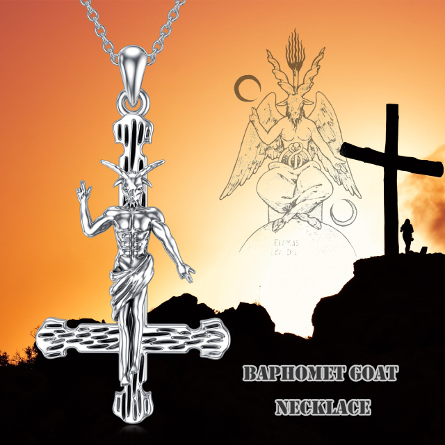 Sterling Silber Kreuz & Satanische Ziege Anhänger Halskette-6