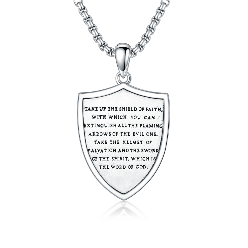 Sterling Silver Cross & Shield Pendant Necklace-1