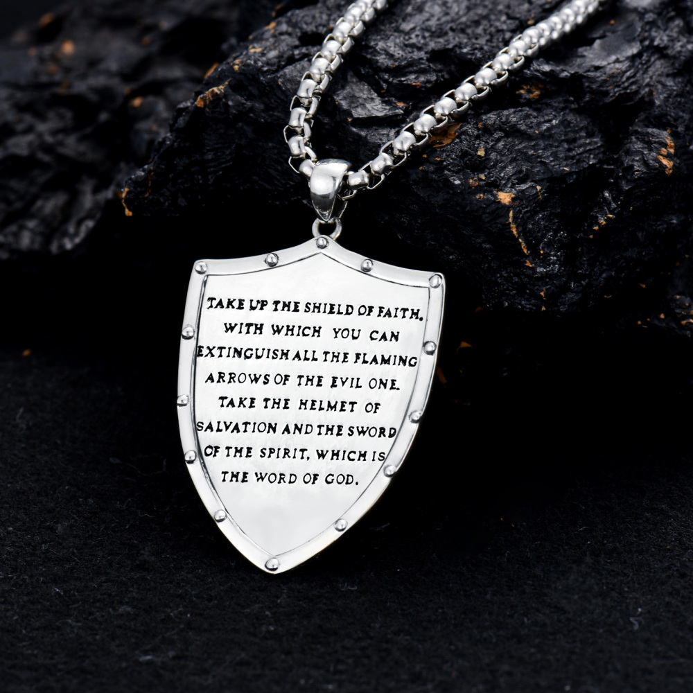 Sterling Silver Cross & Shield Pendant Necklace-5