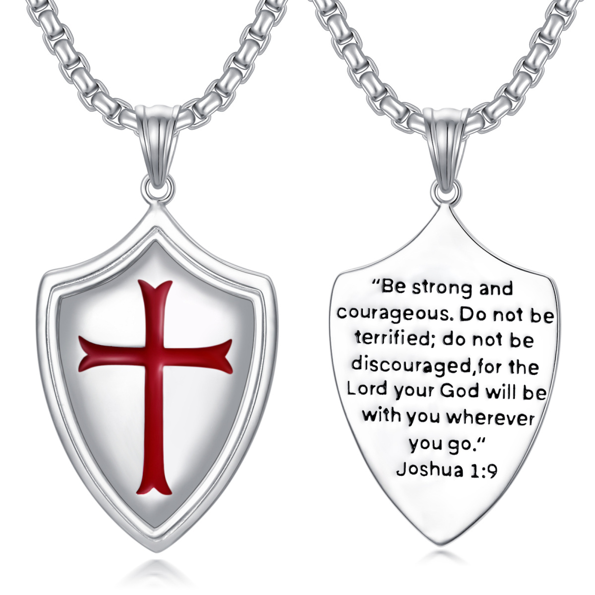 Sterling Silver Cross & Shield Pendant Necklace-1