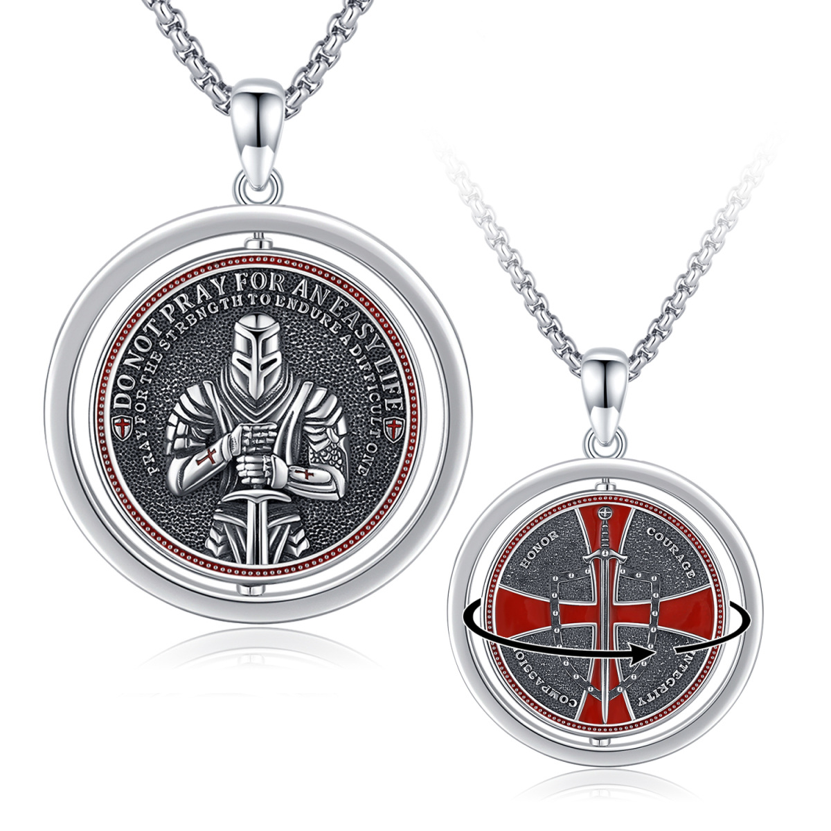 Spinner-Halskette aus Sterlingsilber mit Kreuz und Schild-1