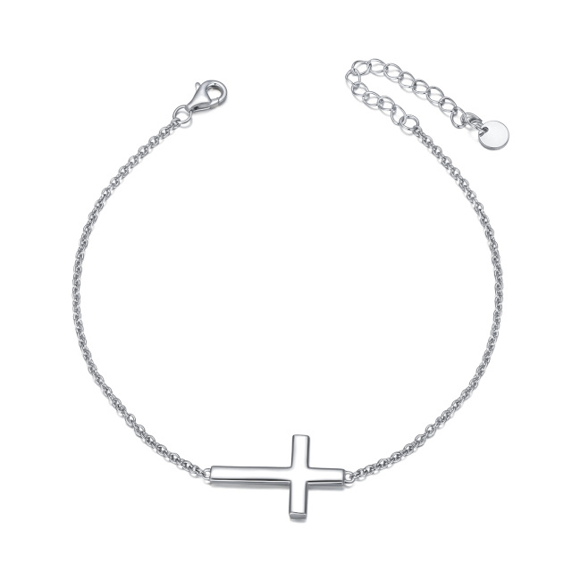 Sterling Silver Cross Single Layer Anklet-1