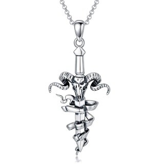 Sterling Silver Cross & Skull With Sword Pendant Necklace For Men-4