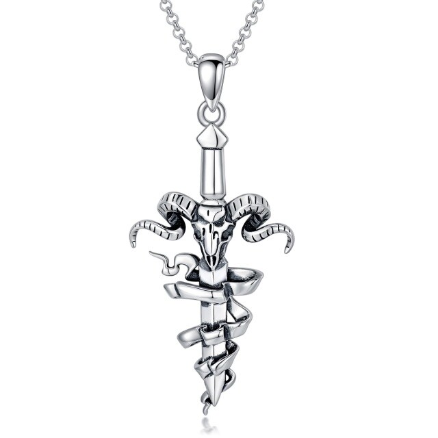 Sterling Silver Cross & Skull & Sword Pendant Necklace for Men-4