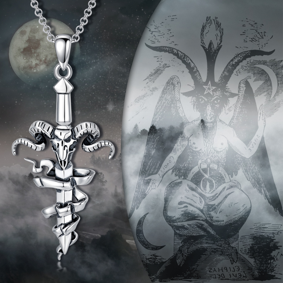 Sterling Silver Cross & Skull With Sword Pendant Necklace For Men-6