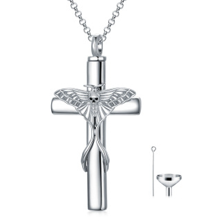 Sterling Silver Cross & Skull Urn Necklace for Ashes-3