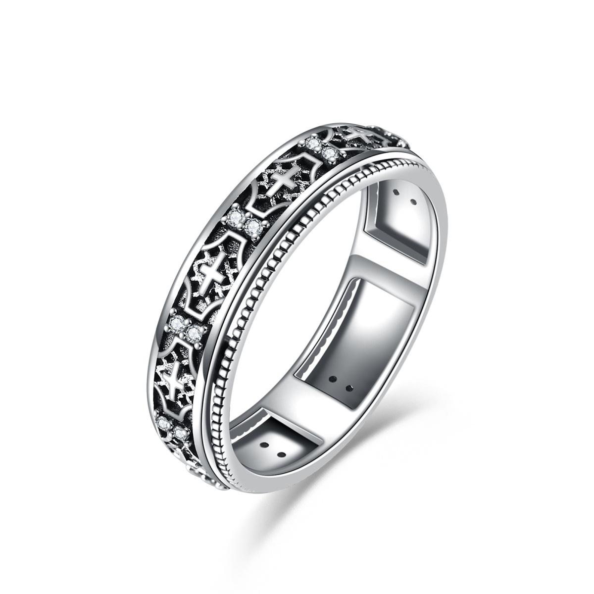 Sterling Silver Cubic Zirconia Cross Spinner Ring-1