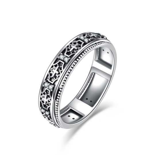 Sterling Silver Cubic Zirconia Cross Spinner Ring