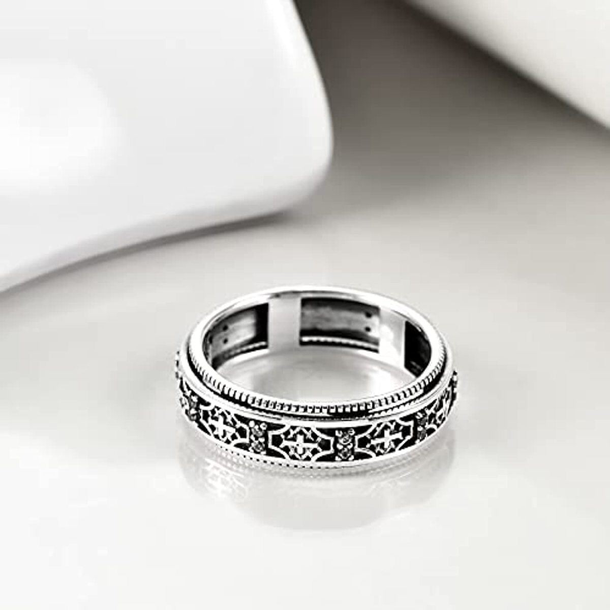 Bague tournante en argent sterling avec zircone cubique-4