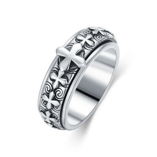 Sterling zilveren kruis spinner ring