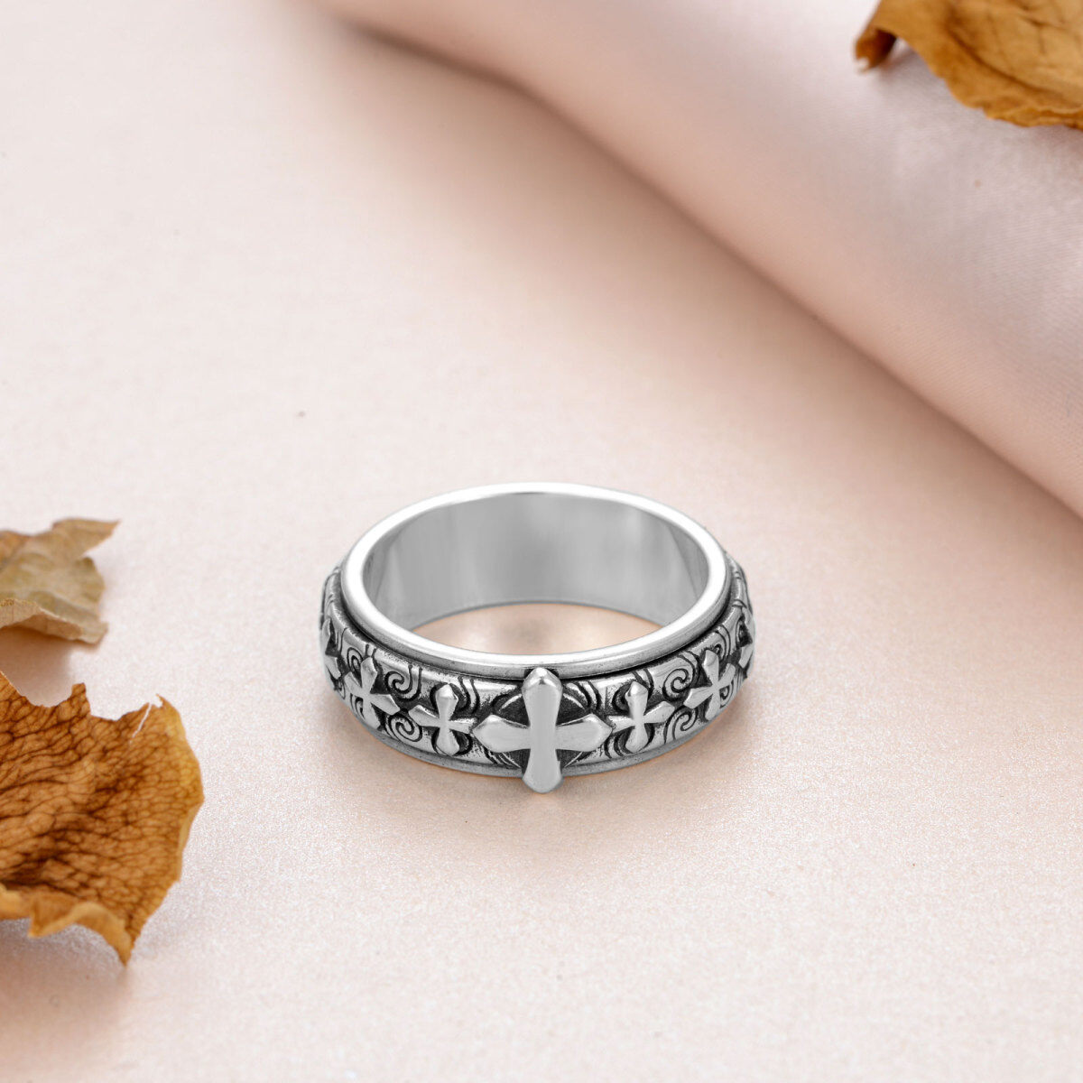 Sterling Silver Cross Spinner Ring-4