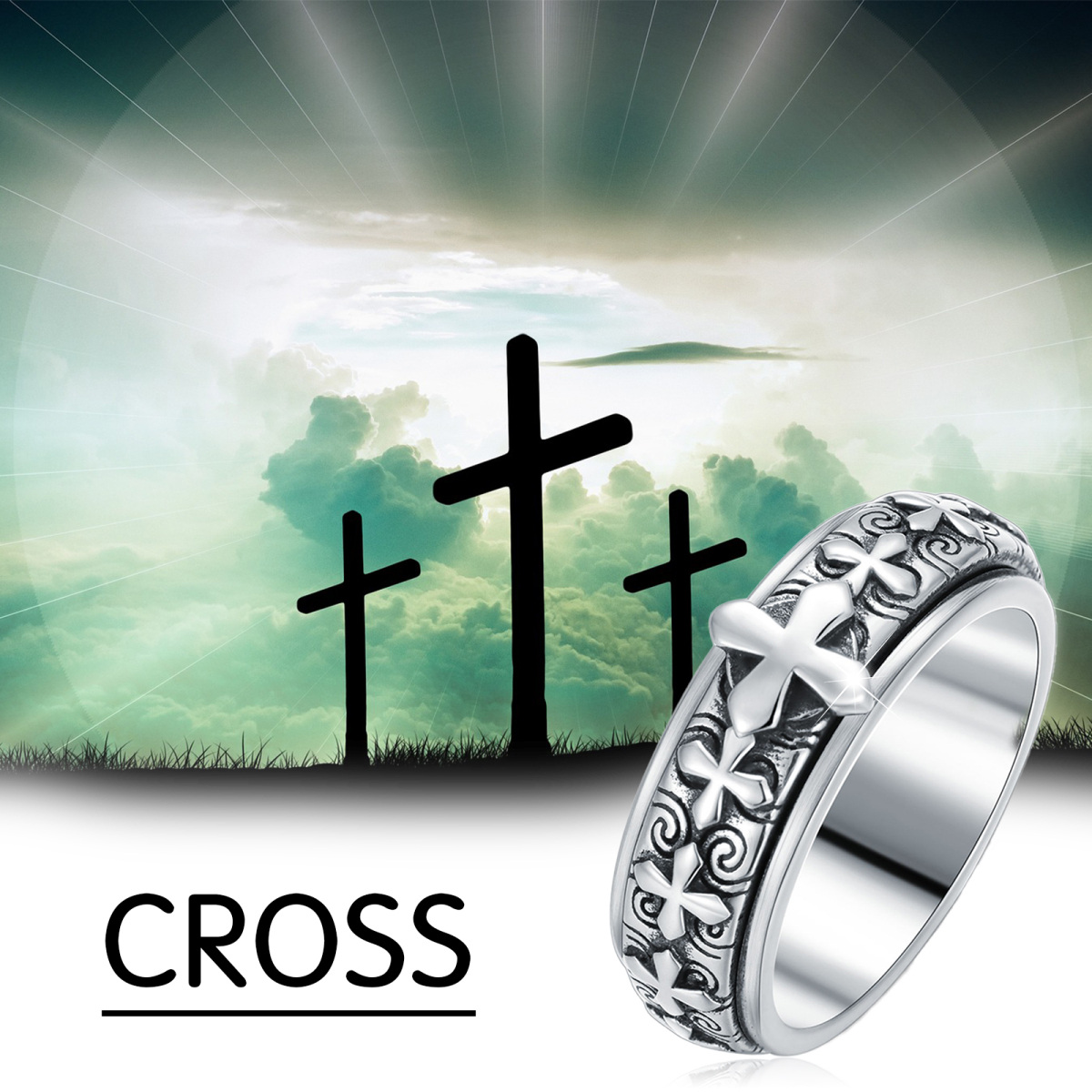 Sterling Silver Cross Spinner Ring-6