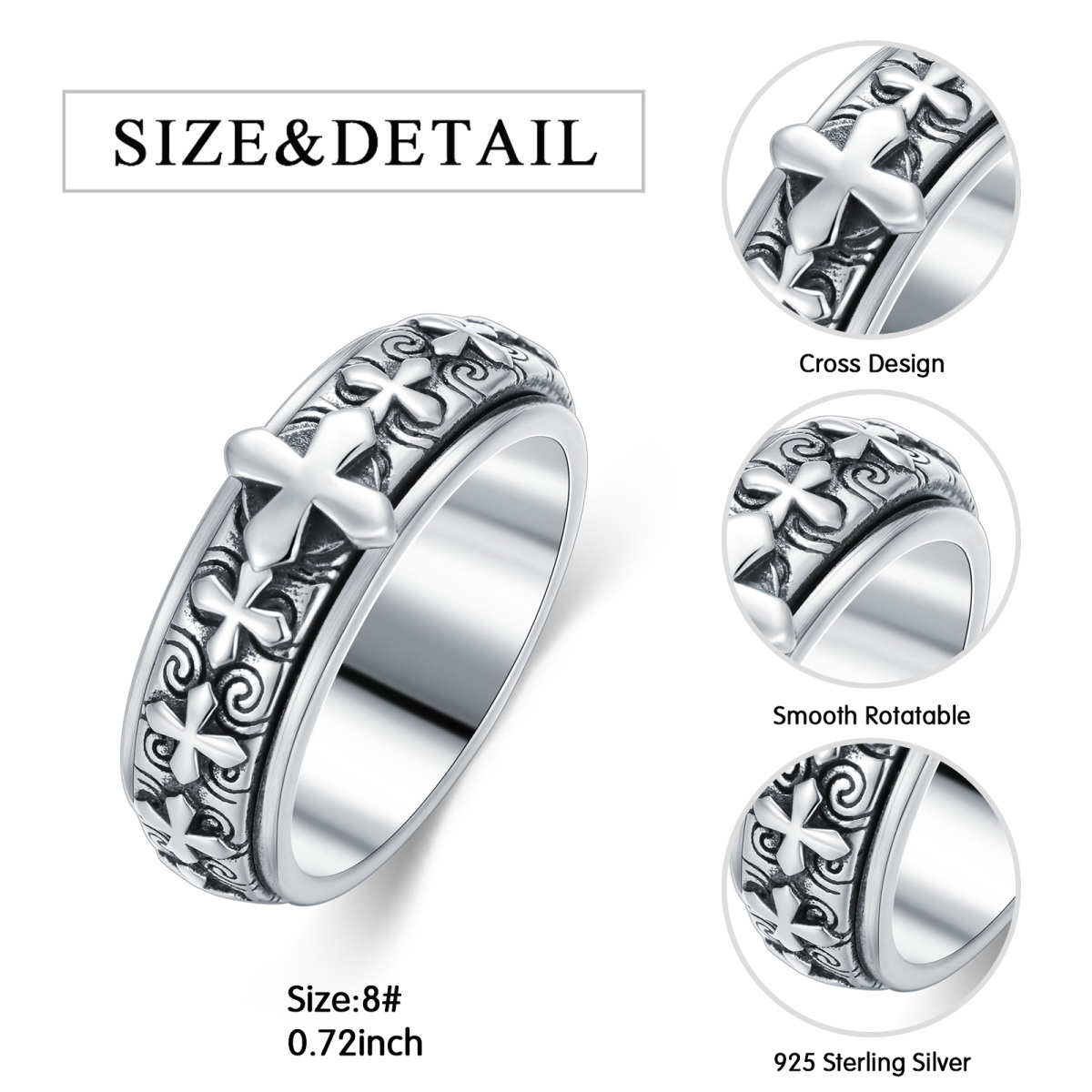 Sterling Silver Cross Spinner Ring-7