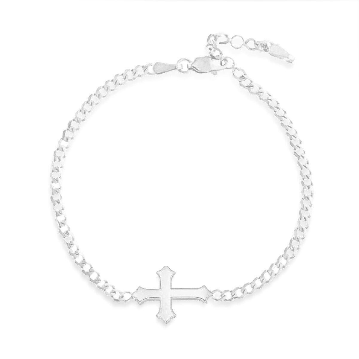 Sterling Silver Cross Stainless Steel Cuban Chain Charm Bracelet for Men-1