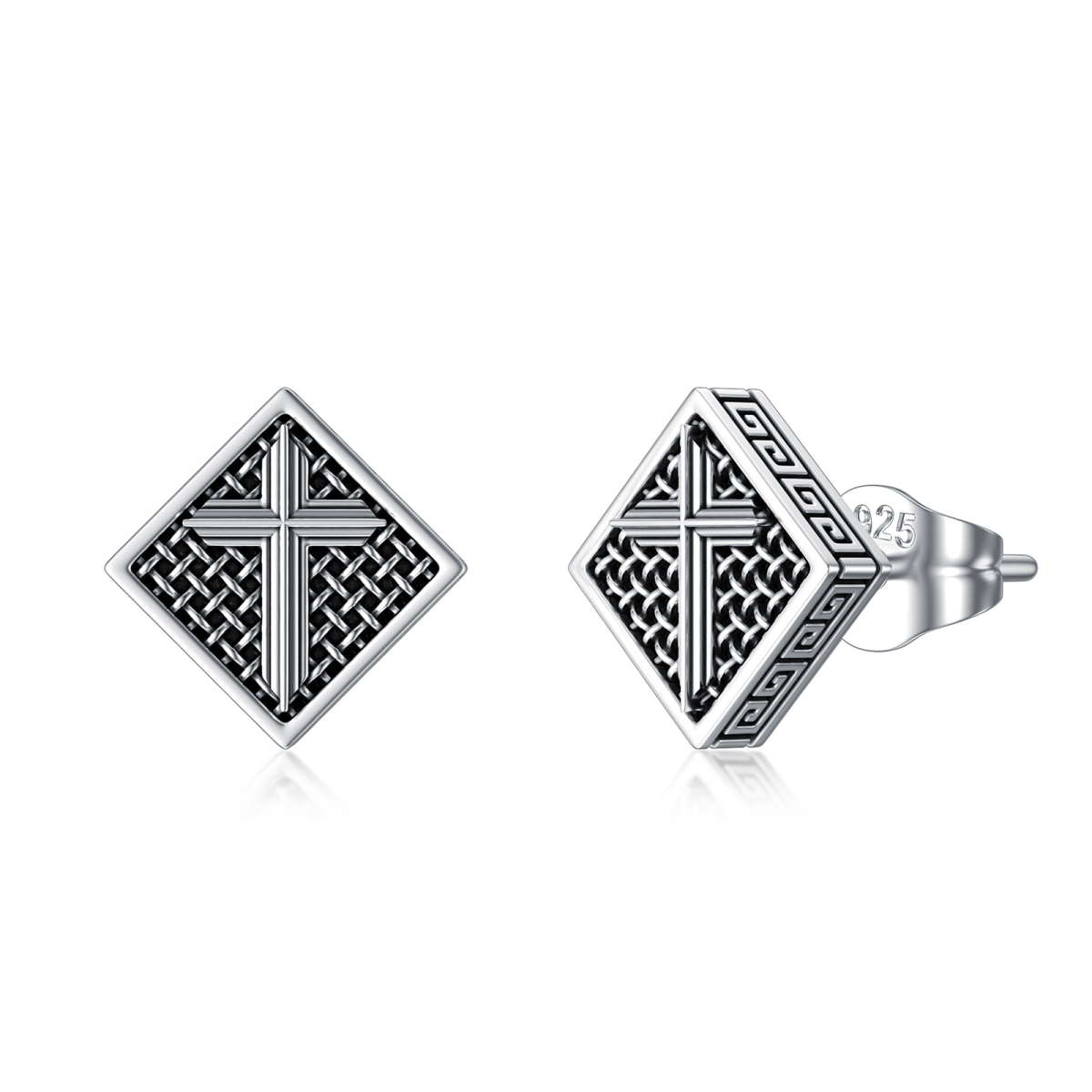 Sterling Silver Cross Stud Earrings for Men-1