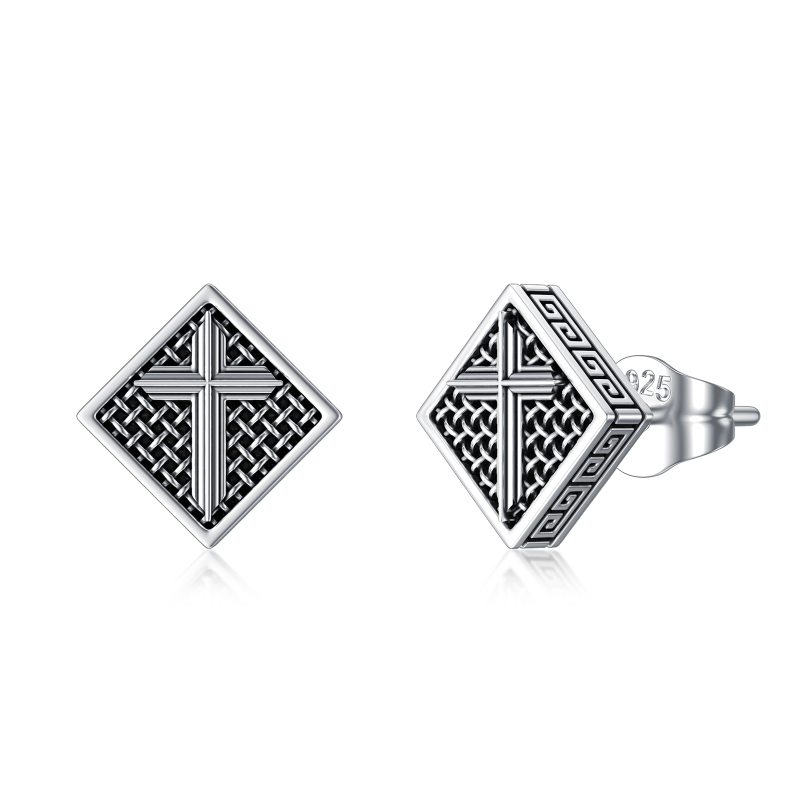 Sterling Silver Cross Stud Earrings for Men