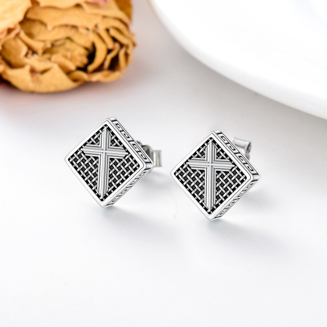 Boucles d'oreilles croix en argent pour hommes-3