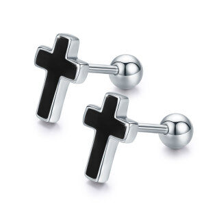Sterling Silver Cross Stud Earrings-5