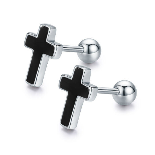 Boucles d'oreilles à tige en forme de croix en argent sterling