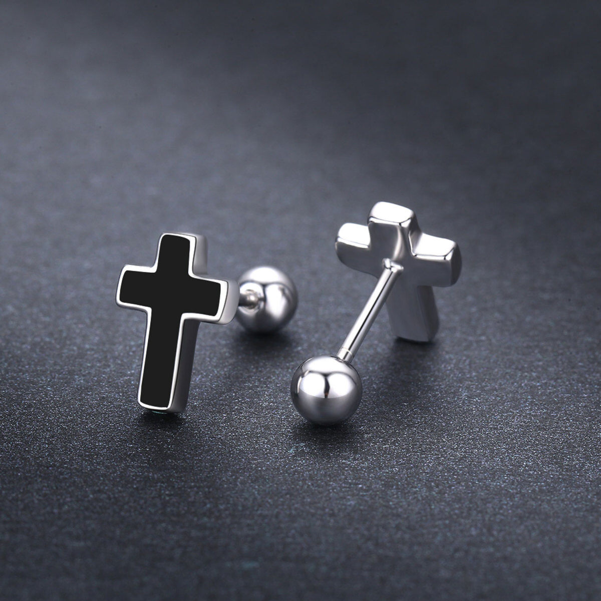 Sterling Silver Cross Stud Earrings-3