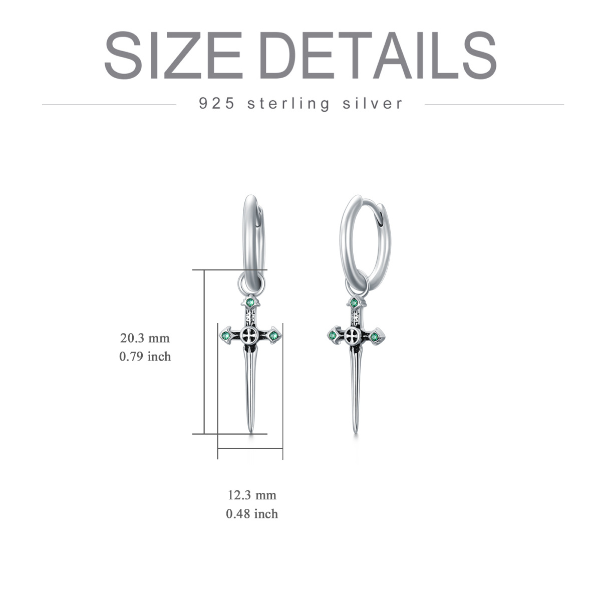 Sterling Silver Cubic Zirconia Cross & Sword Drop Earrings-6