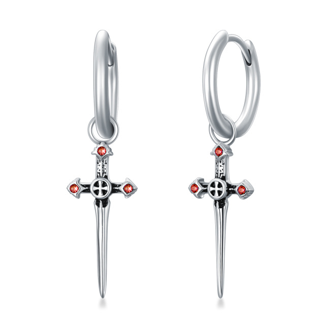 Boucles d'oreilles Croix et épée en argent cubique-1