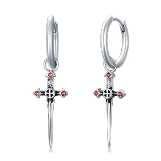 Sterling Silber Cubic Zirkonia Kreuz & Schwert Tropfen Ohrringe