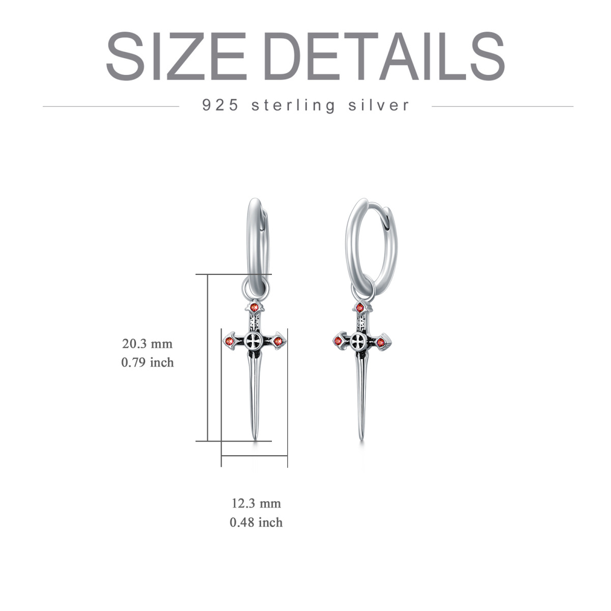 Sterling Silber Cubic Zirkonia Kreuz & Schwert Tropfen Ohrringe-5