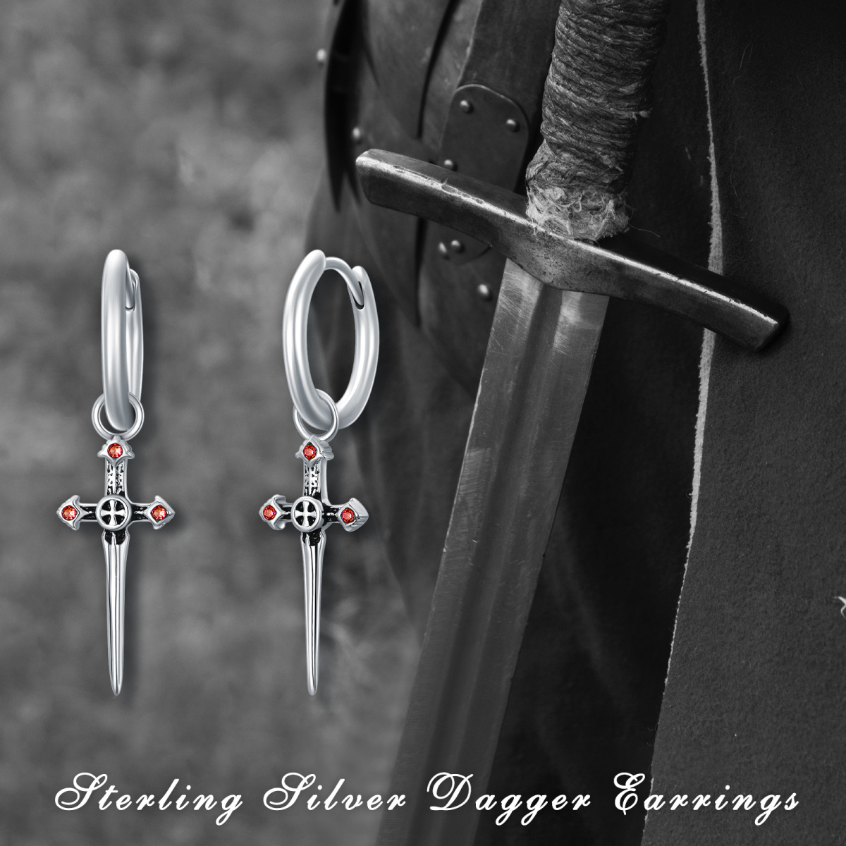 Boucles d'oreilles Croix et épée en argent cubique-6